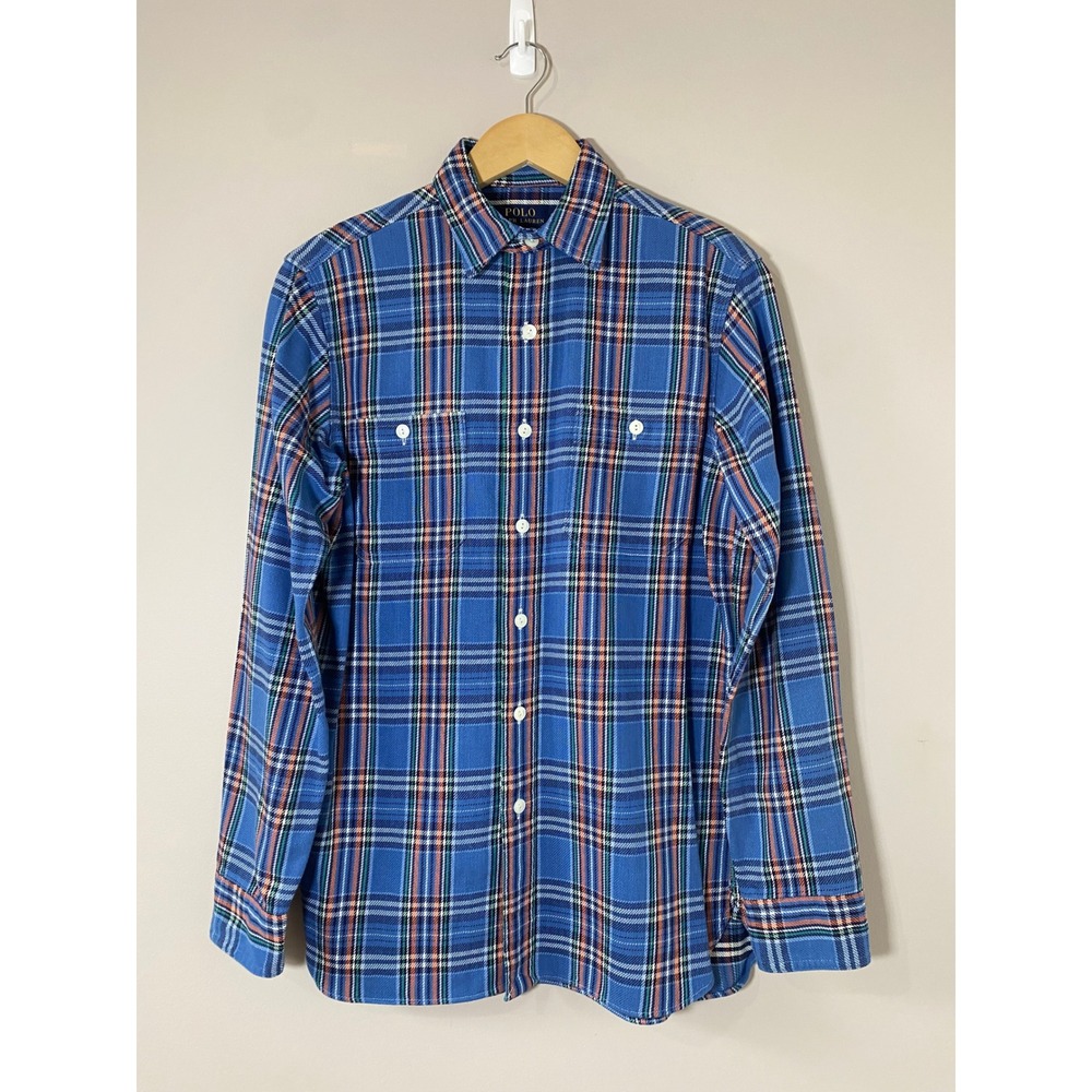$145 Polo Ralph‎ Lauren Plaid Brushed Cotton Button Up Work Shirt Long Sleeve S
